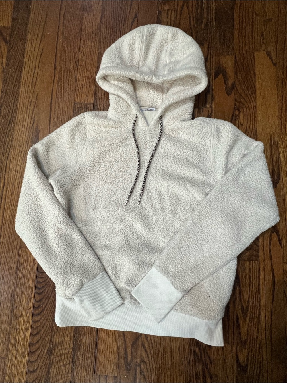 Athleta Cozy Hooded Sherpa Pullover Hoodie Cream Color Thumbholes Sz XS